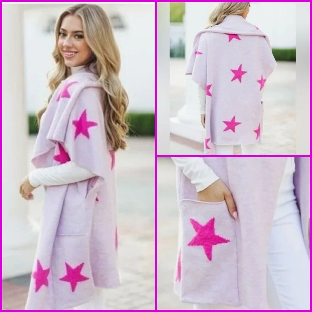 J. Marie Anniston Pink Star Women's Cardigan Vest M/L